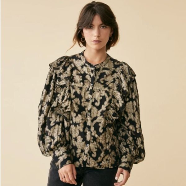 Blusa negra estampado lurex dorado